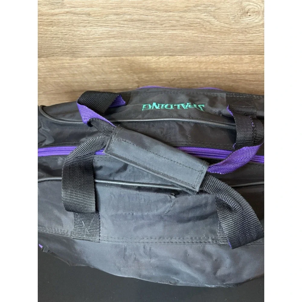 Vintage Spalding Nylon Zip Up Duffle Bag - Retro Black/Purple/Teal, 19x10x11